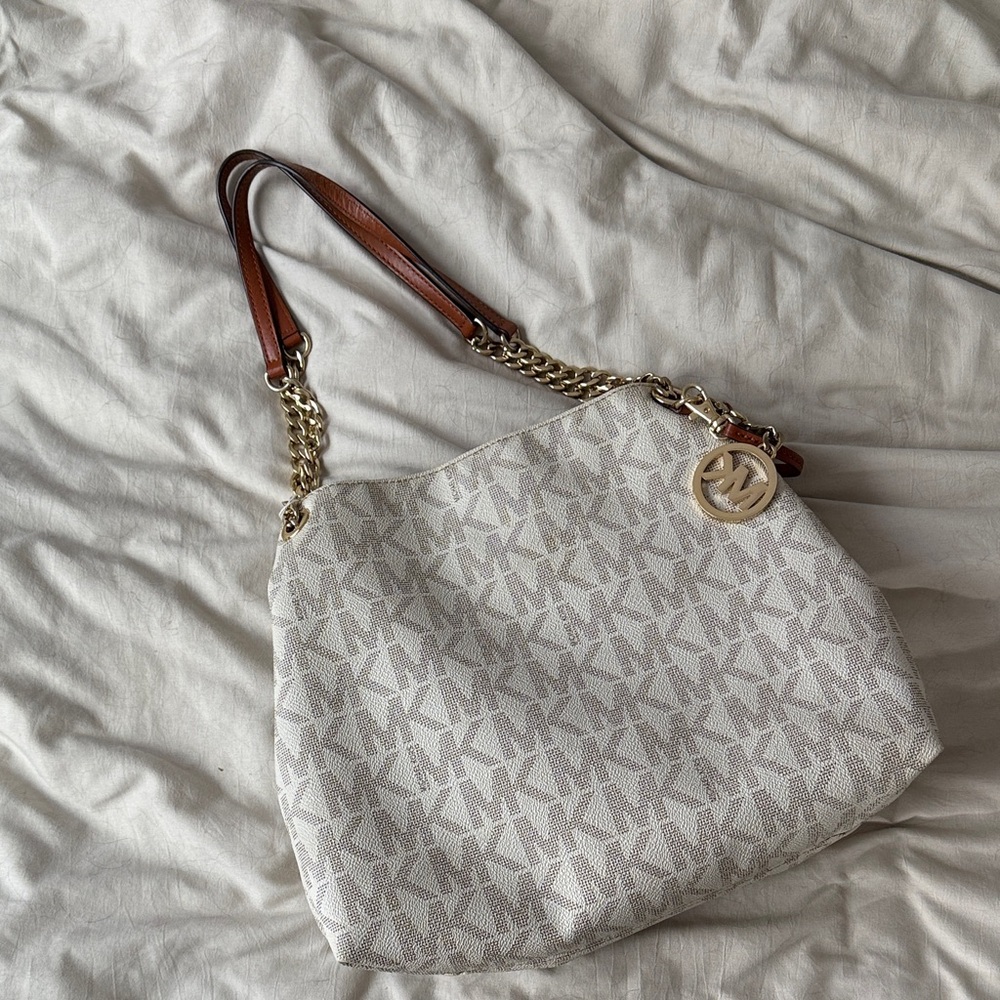 Michael Kors Cream and Brown Shoulder Bag